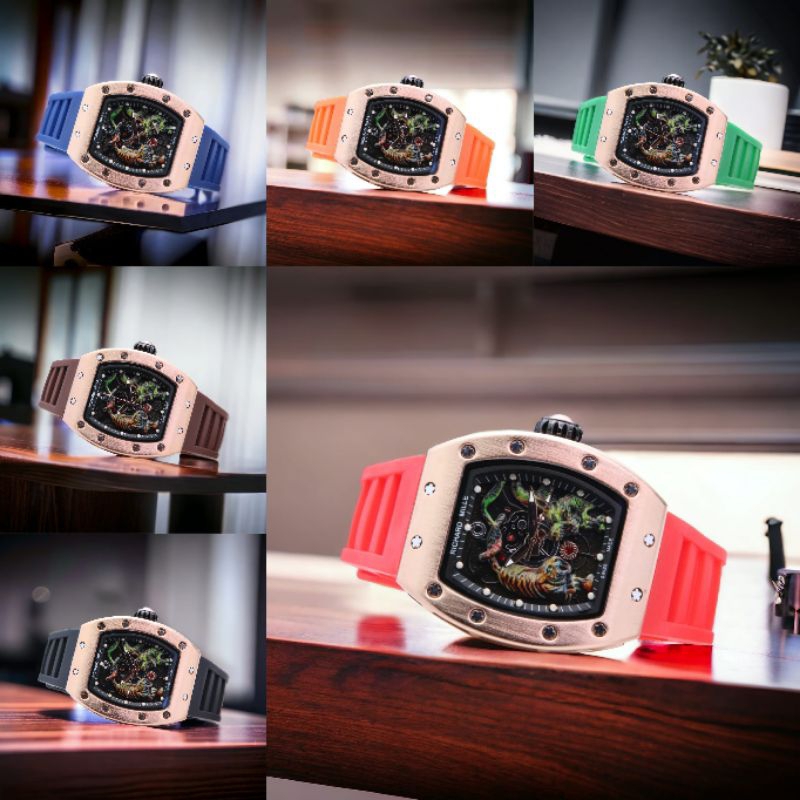 GROSIR MURAH PREMIUM...Jam Tangan Pria Keren New RM TIGER & DRAGON Case Rosegold 4,2cm Strap Rubber