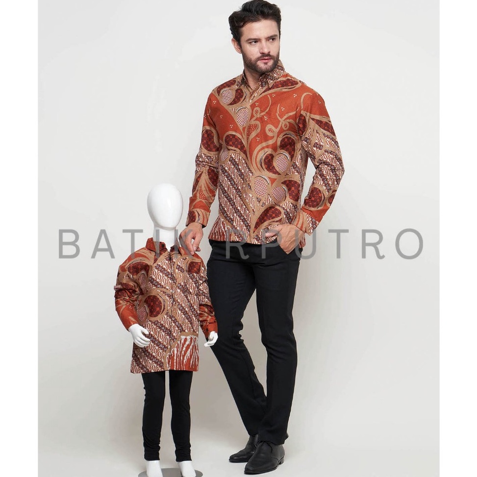 Modern Kemeja Batik Couple Ayah Anak Teracota Batik Pria Teracota Batik Pria Orange