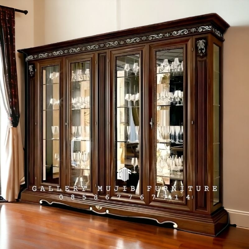 lemari hias pajangan kaca kayu jati lemari hias ukir Jepara