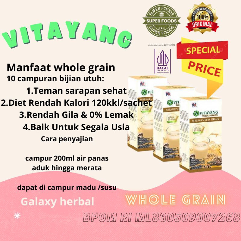

Vitayang Whole Grain 3x15 Sachet Sarapan Sehat Minuman Diet Sereal Rendah Kalori Gula Lemak Low Fat