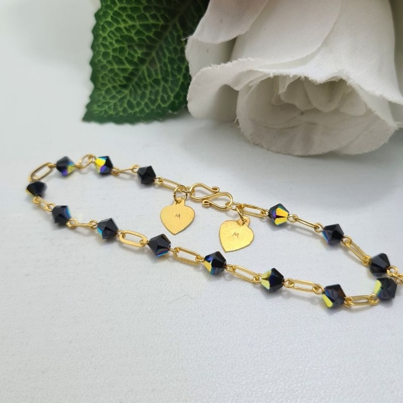 Gelang Paper Clip Kristal Hitam Emas Muda