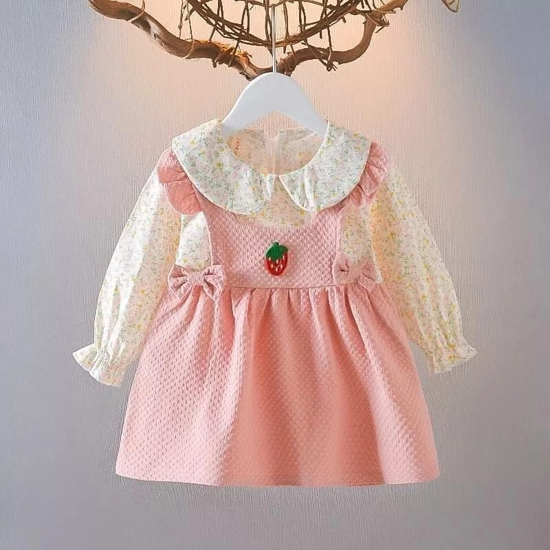 Dress anak perempuan 8bulan - 3tahun gaun pesta baju ulang tahun anak cewek motif strawbery pink kun