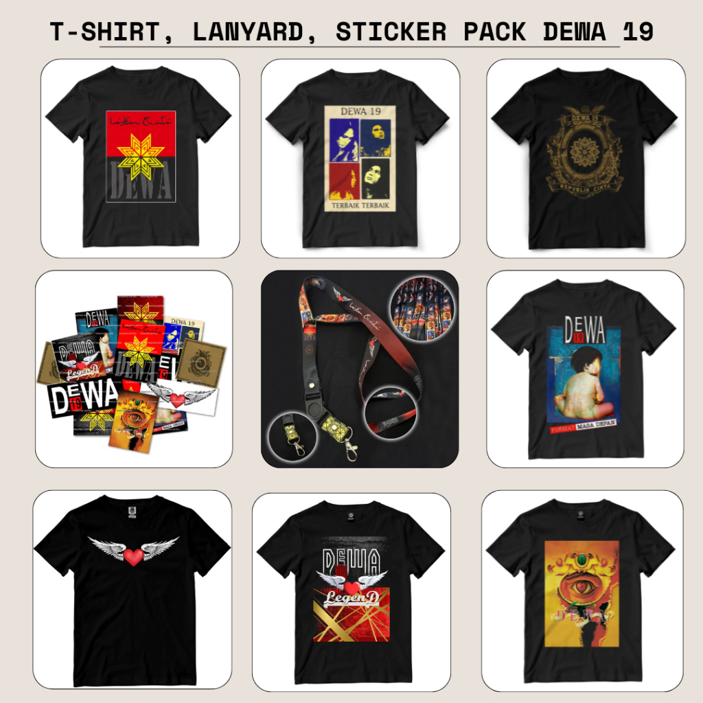 Dewa 19 - Kaos Dewa 19 Lengkap - Lanyard Dewa 19 - Sticker Pack Dewa 19 - Kaos Dewa 19 Ukuran S M L 