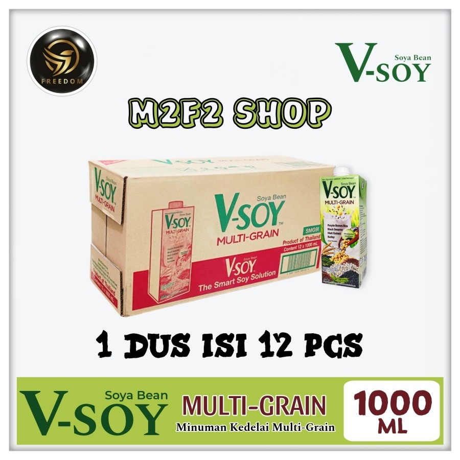 

V-Soy Soya Bean Milk Multi Grain Barley | Susu Kedelai Kotak UHT - 1000 ml | 1 liter (Kemasan Karton)