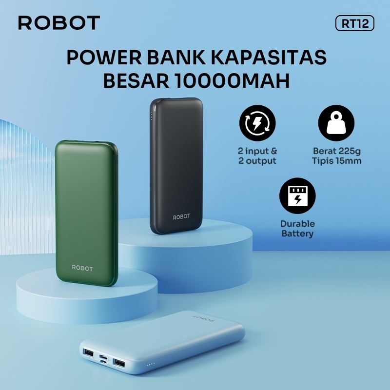 PROMO RAHMADAN PowerBank ROBOT 10000mah RT180 2.4A Dual Input Port Type C &amp; Micro USB Original Fast Charging Real Capacity - Garansi Resmi 1 Tahun