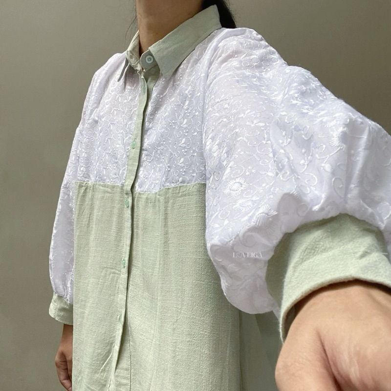 LOVEIGA - Ezi Blouse Bordir Brukat Kemeja Top Atasan Lengan Panjang Wanita