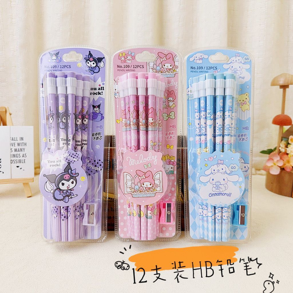 

SANRIO Set Pensil isi 12 Pcs Free Rautan Edisi Sanrio My Melody Kuromi Cinnamoroll