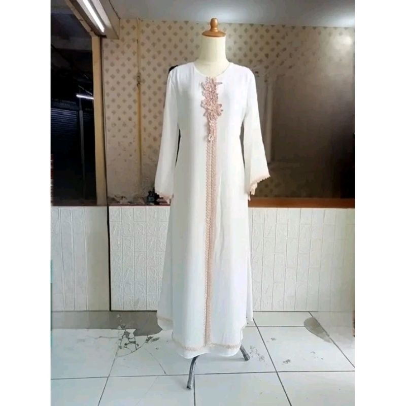 Abaya coklat bunga/Gamis Putih tulang gamis muslim murah gamis manasik/umroh gamis lebaran gamis put
