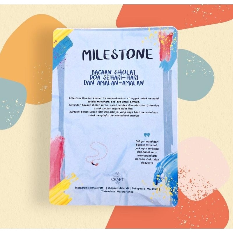 Milestone/ Kartu Bacaan Sholat lengkap, Surah pendek Alquran, Doa sehari-hari , dan Doa amalan hajat