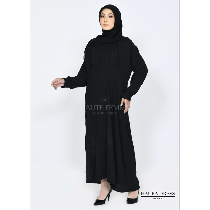BLACK HAURA DRESS BY HAUTE FEMME/WANITA/CRINKLE PREMIUM/HITAM