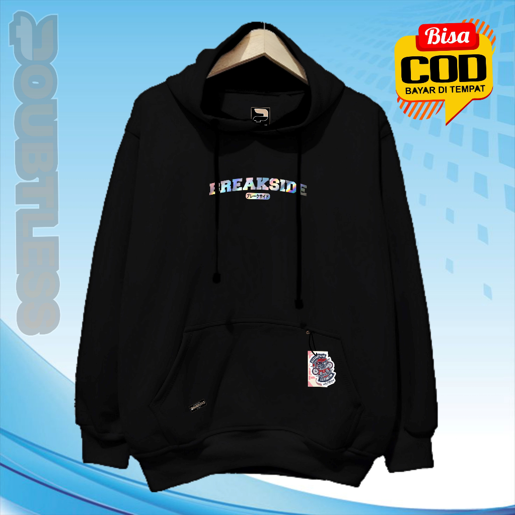 Hoodie Sweater Pria Distro Warna Hitam BREAKSIDE HOLOGRAM Motif terbaru2024 Sweater Hoodie Cowok Ker