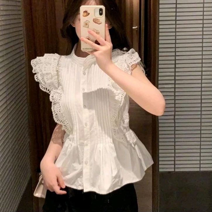 2227 Baju atasan blouse JACQLENE LACE BROKAT FRILL SLEEVE TOP  Korea Korean style wanita premium imp