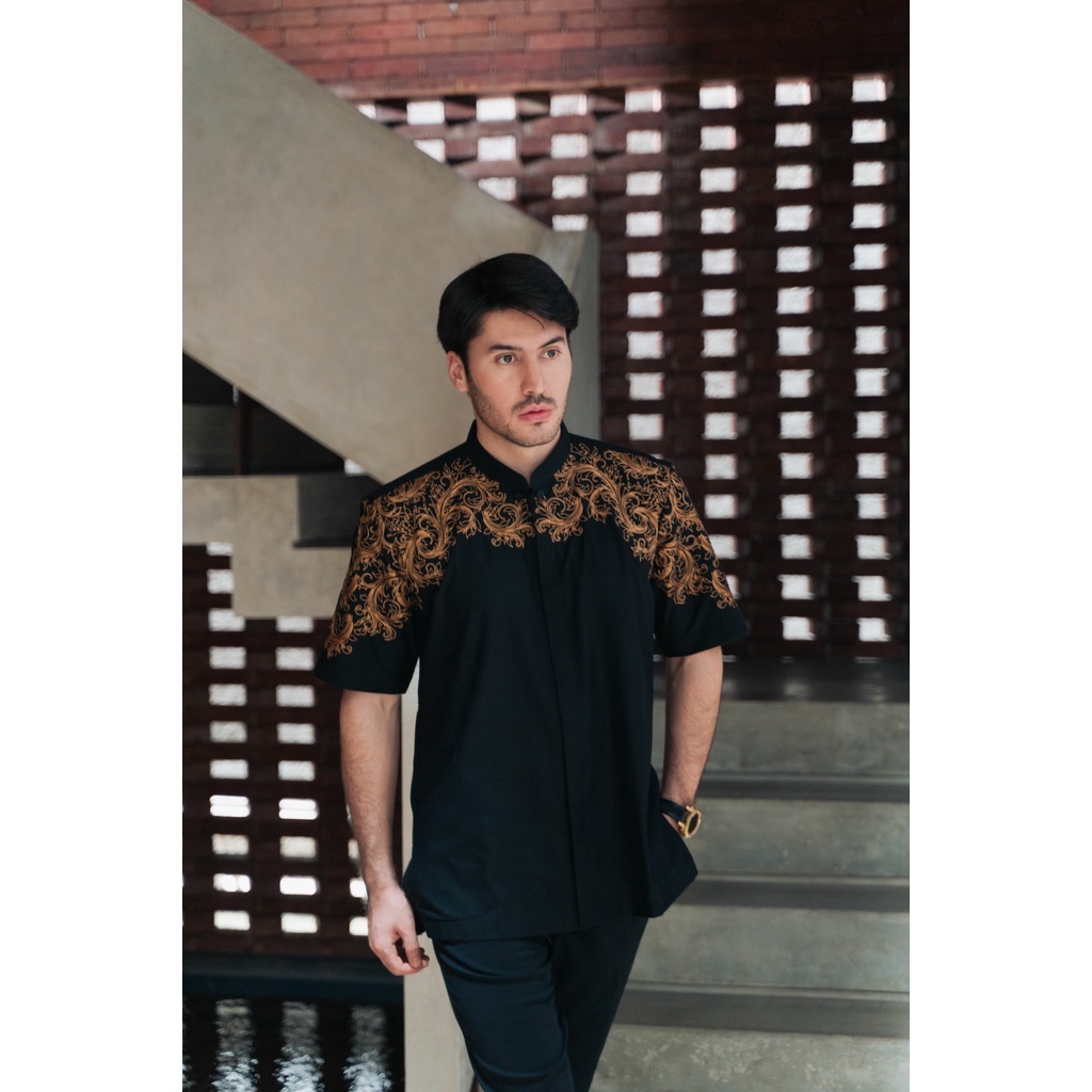 BASTOH Xavier Baju Koko Pria Dewasa Bordir Hitam