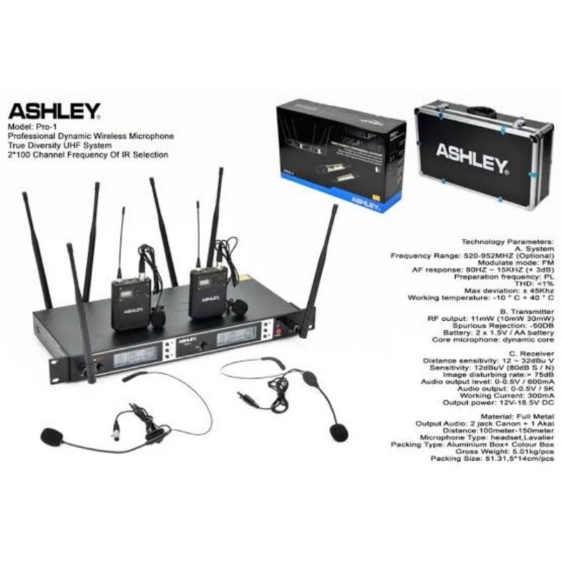 Mic Wireless ASHLEY PRO-1 | Headset & Clip On Mic