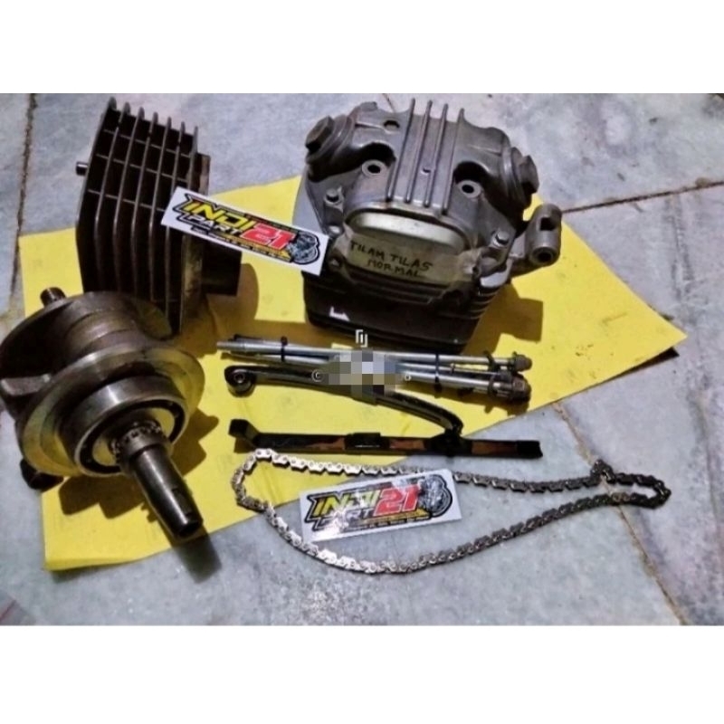 blok head Tiger Revo set tusuk sate,kruk as,lidah tensioner plus rantai keteng ori copotan