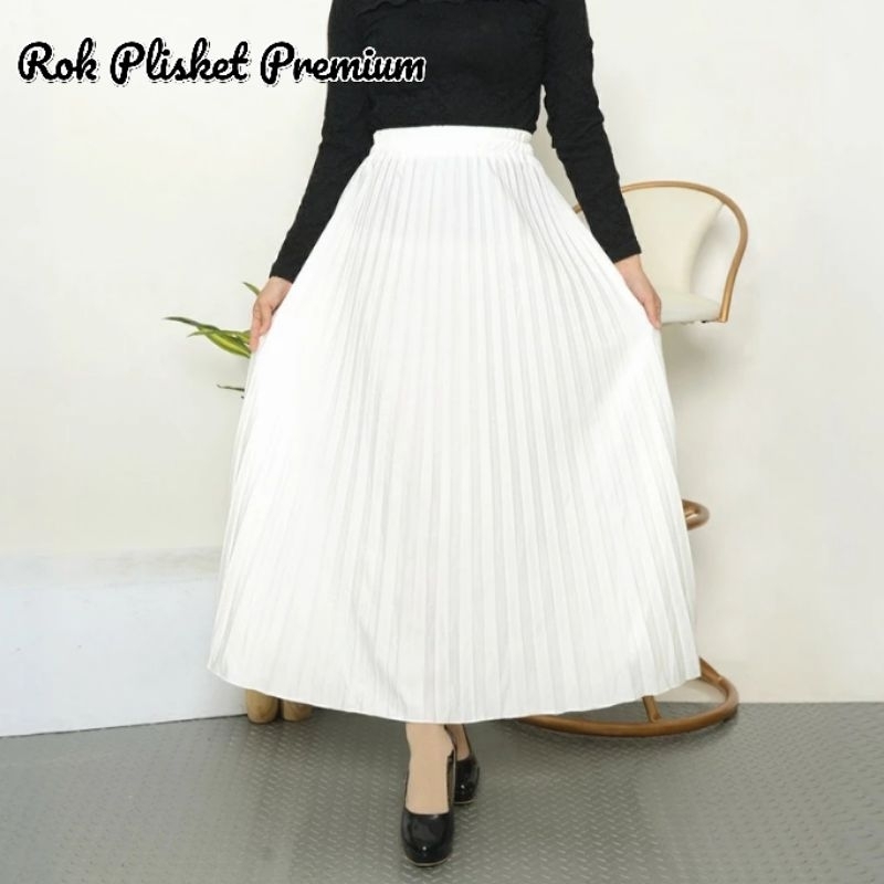 Rok Plisket Premium Putih Tulang, Dusty Pink, Mocca Bawahan Muslim Wanita