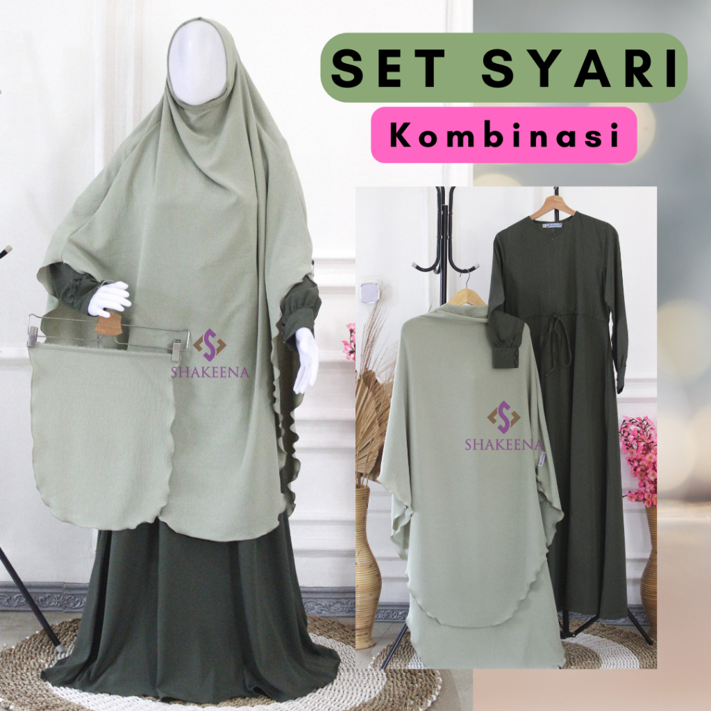 Gamis set syari hijab dagu terbaru wolfis mix crincle free cadar- Fashion muslim syari terbaru