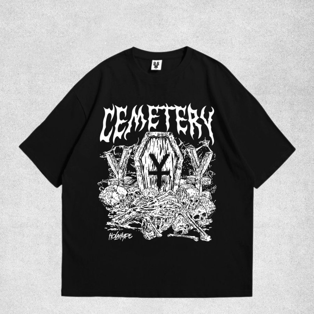 KAOS DISTRO ORIGINAL / HOLAHYPE / 14 CEMETERY / T SHIRT METAL / LENGAN PENDEK   / KAOS ATASAN PRIA L