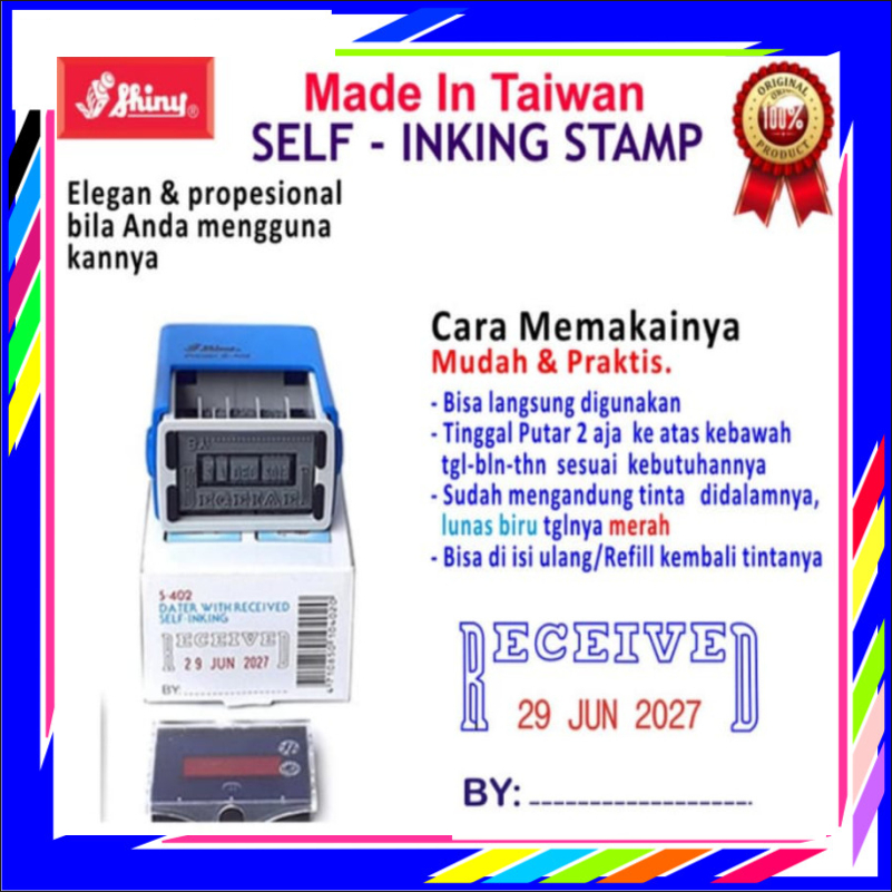 

STEMPEL RECEIVED | DITERIMA TANGGAL SHINY S-402 OTOMATIS TOKO KANTOR - TINTA SHINY