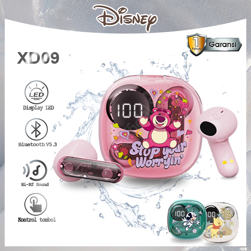 	 Disney XD09 TWS Lucu Earphone Bluetooth Mini Wireless Headset Display LED HIFI Musik Dengan Mikrofon untuk Android IOS Headphone 100% Asli	