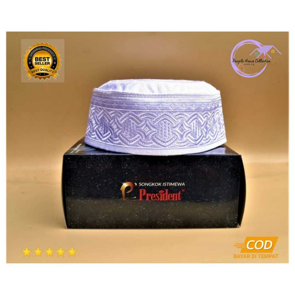 Peci Haji Peci Putih President Kopiah Songkok Haji Putih Original Best Quality Motif Al Hakam COD