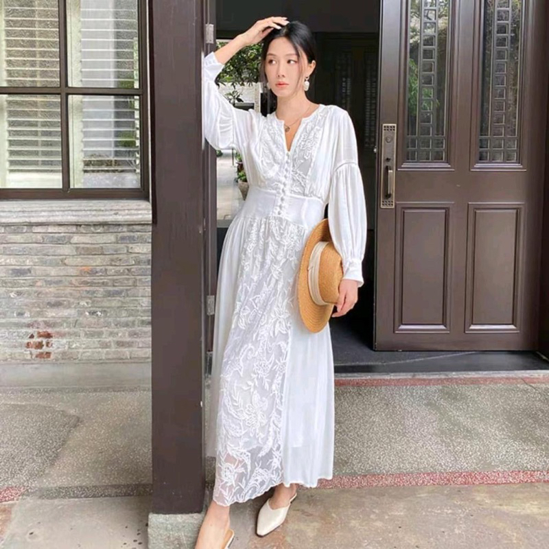 DRESS PUTIH EMBROIDERY / WHITE MAXI DRESS EMBROIDERED