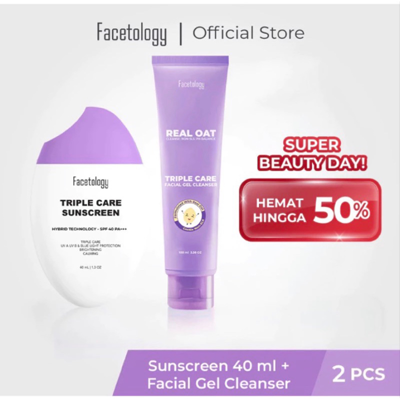 

FACETOLOGY Triple Care Sunscreen SPF 40 PA++40ml/Facial Gel Cleanser 100ml