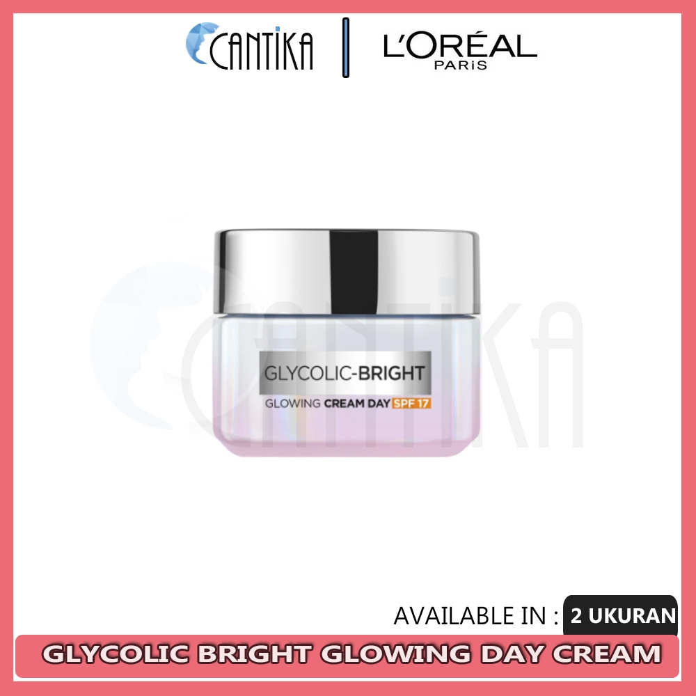 PROMO L'Oreal Paris Glycolic Bright Glowing Day Cream SPF17/18 - 15/50ml (Krim Siang Pelembab Loreal