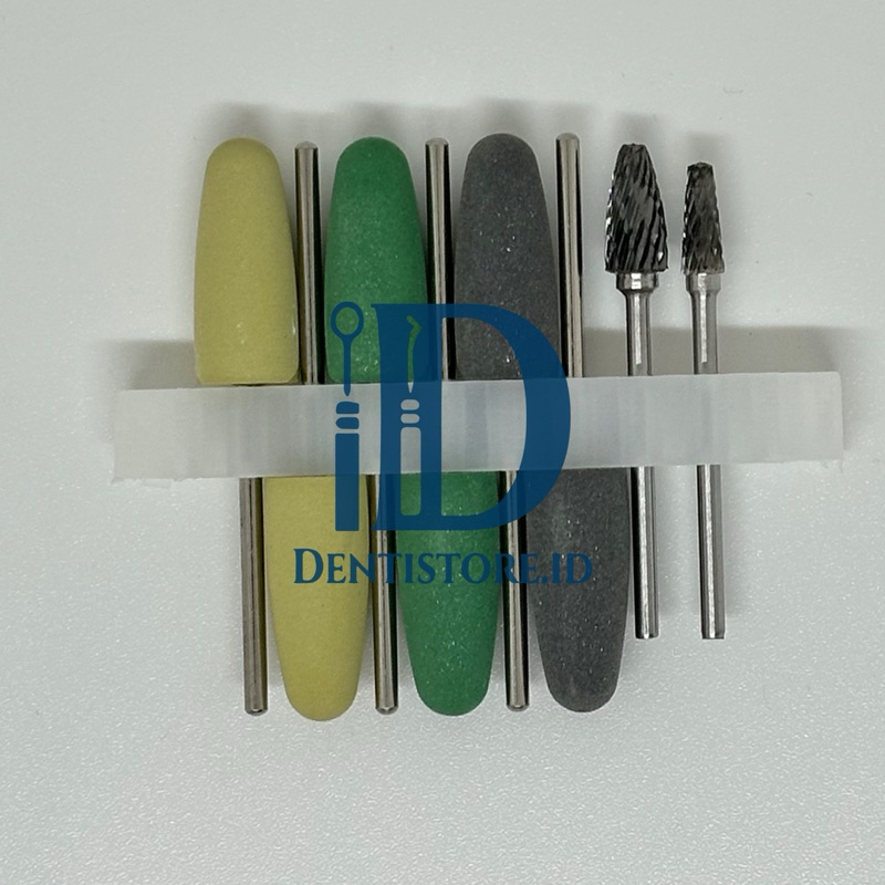 Dental Set Bur Acrylic Akrilik Trimmer Poles Burs Kit Gigi Palsu Fraser Stone Hijau Tiruan Denture L