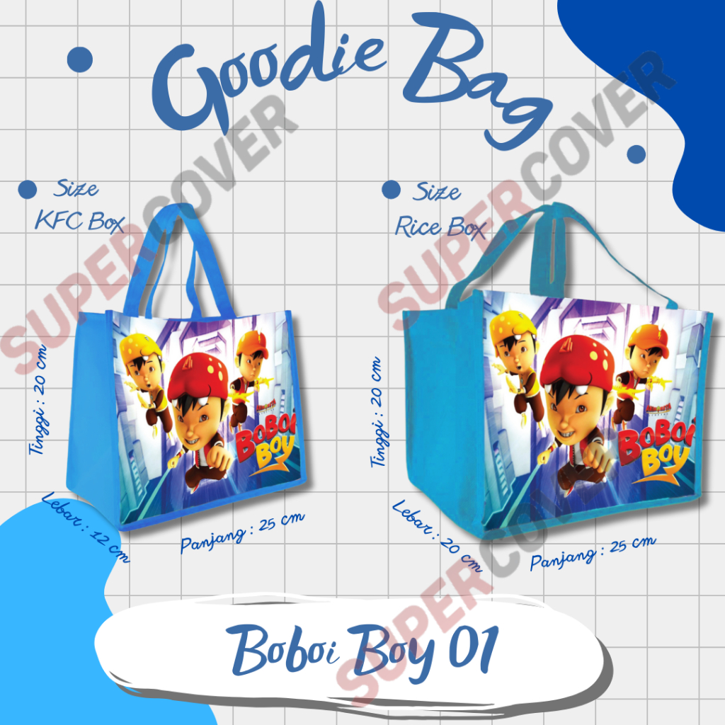 

Goodie Bag Gambar Kartun BoboiBoy 01 Warna Biru Muda Untuk Acara Ulang Tahun, Aqiqah, Sunatan Dan Lain lain.