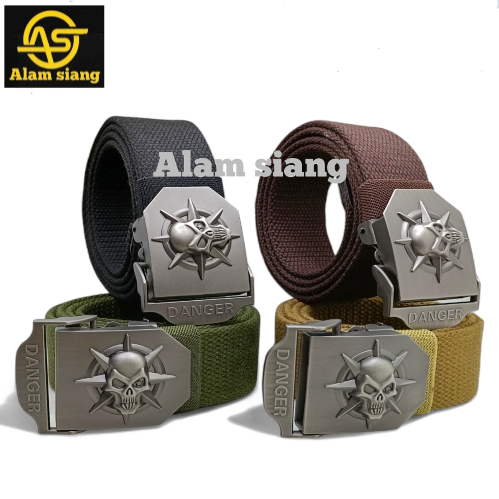 [A&S] Ikat pinggang pria Canvas Sabuk pria keren Kepala Besi Kekinian