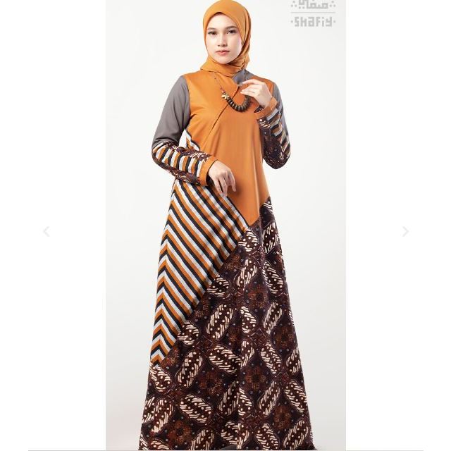 Mika Gamis Batik Shafiy Original Modern Etnik Jumbo Kombinasi Polos Tenun Terbaru Dress Wanita Big Size Dewasa Kekinian Cantik Kondangan Muslim XL