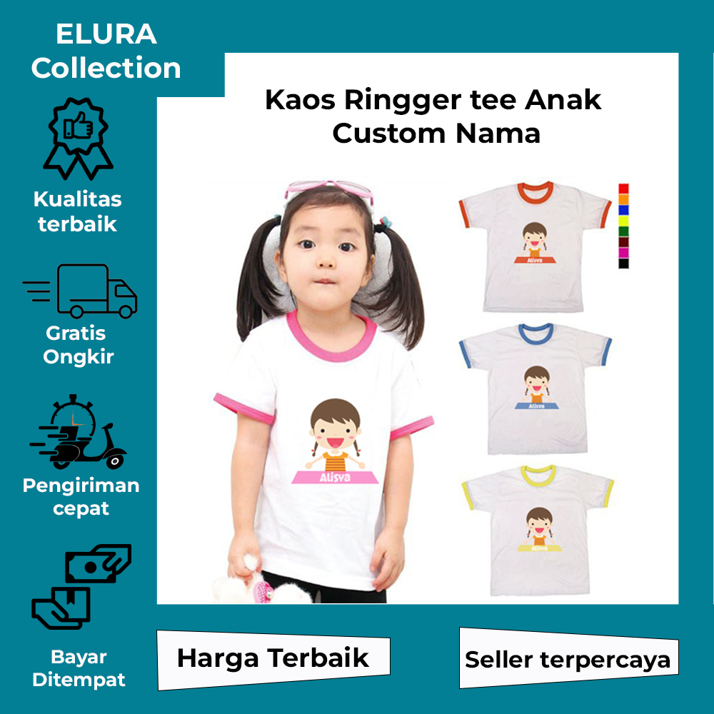 GRATIS SABLON NAMA Kaos ringger tee anak tema anak perempuan dan laki laki dari umur 1-12 tahun
