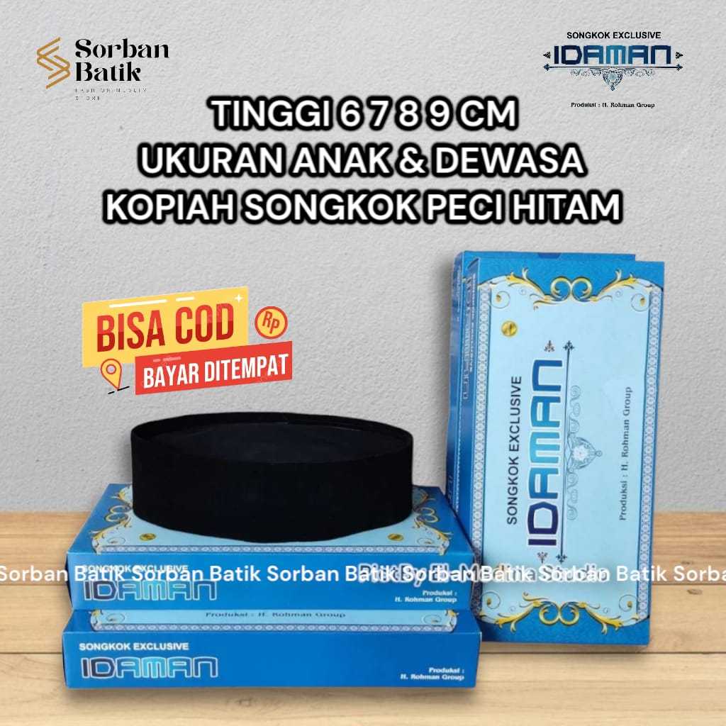 Peci Songkok Hitam Pendek Tinggi 6,7,8,9 cm Ukuran Anak Dan Dewasa Bayar Di Tempat