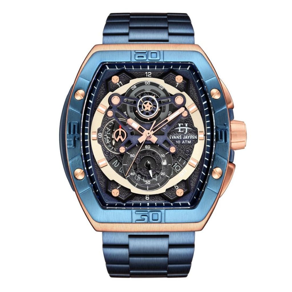 Jam Pria Casual evans jayden 9549 rantai stainless model baru kaca saphire.crono aktif.tanggal aktif