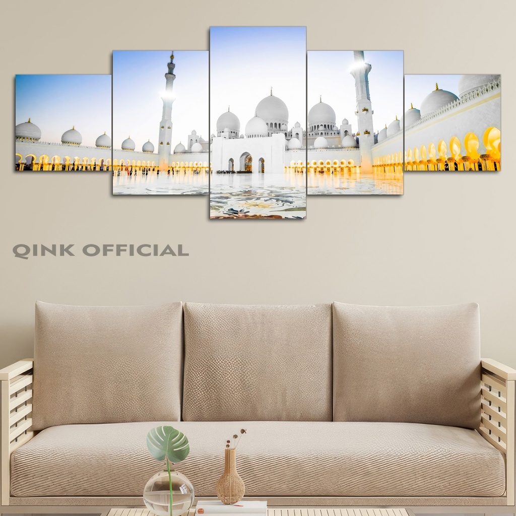 Hiasan Kamar Custom Islami Kota Mekkah Madinah 100X40 Multipanel | Pajangan Ruangan Muslim Kakbah Ma