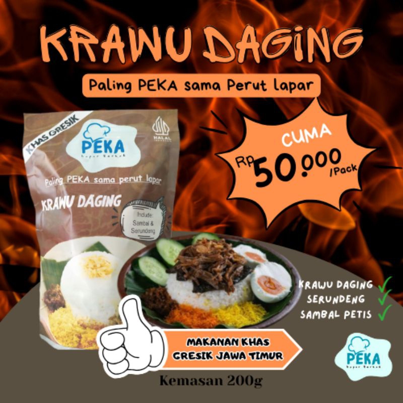 

PEKA-KRAWU DAGING SAPI (200g) Lengkap dengan serundeng dan sambal petis khas nasi krawu Gresik