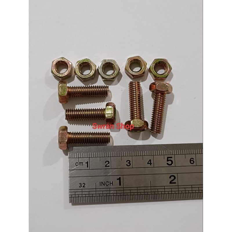 Baut Mur Kuning-Ukuran Baut 10/6mm X 20mm-1pack isi 100pcs