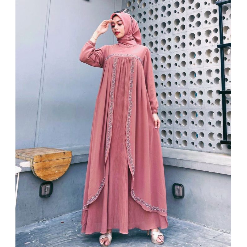 JUMBO LD130 COD Mewah Gamis Prisket Kombinasi Payet Premium Cantik Ceruty Babydoll Full Furing Serag