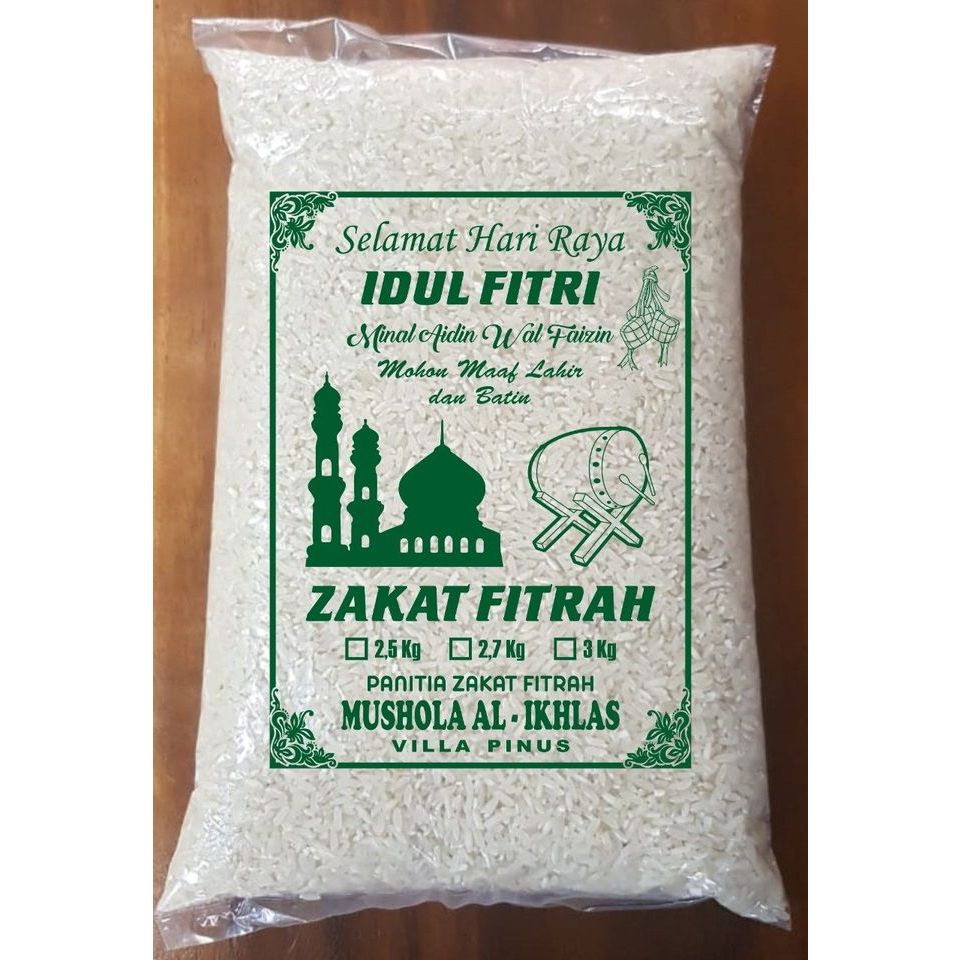 Plastik Beras Zakat Fitrah Custom Sablon Nama - Plastik Beras 3 Kg dan 5 Kg Bisa Request Desain