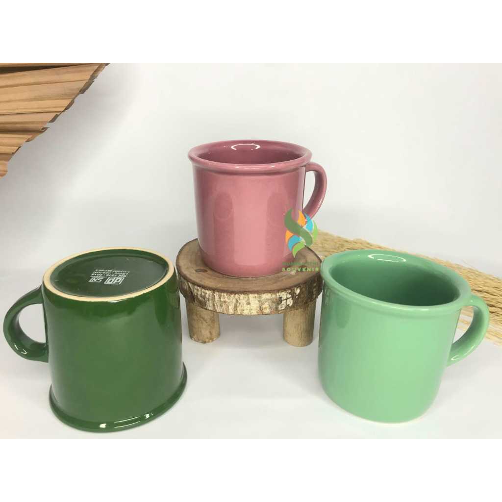 Souvenir Gelas Minum Mug Gagang Keramik Warna Gelas Porselen Cangkir Kopi Warna Polos