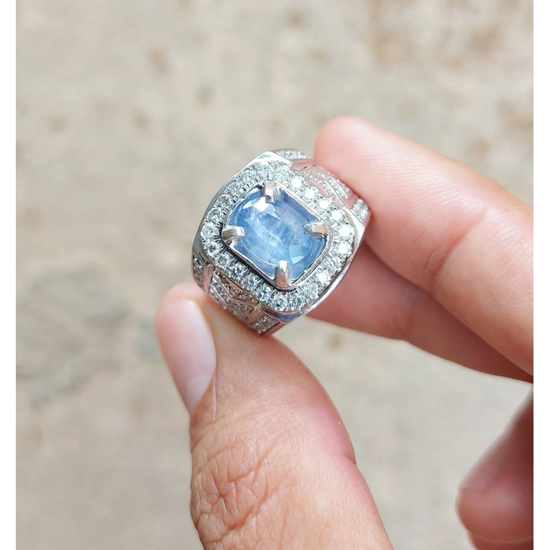 Cincin Berlian Pria Batu Permata Shapire Selon Srilanka