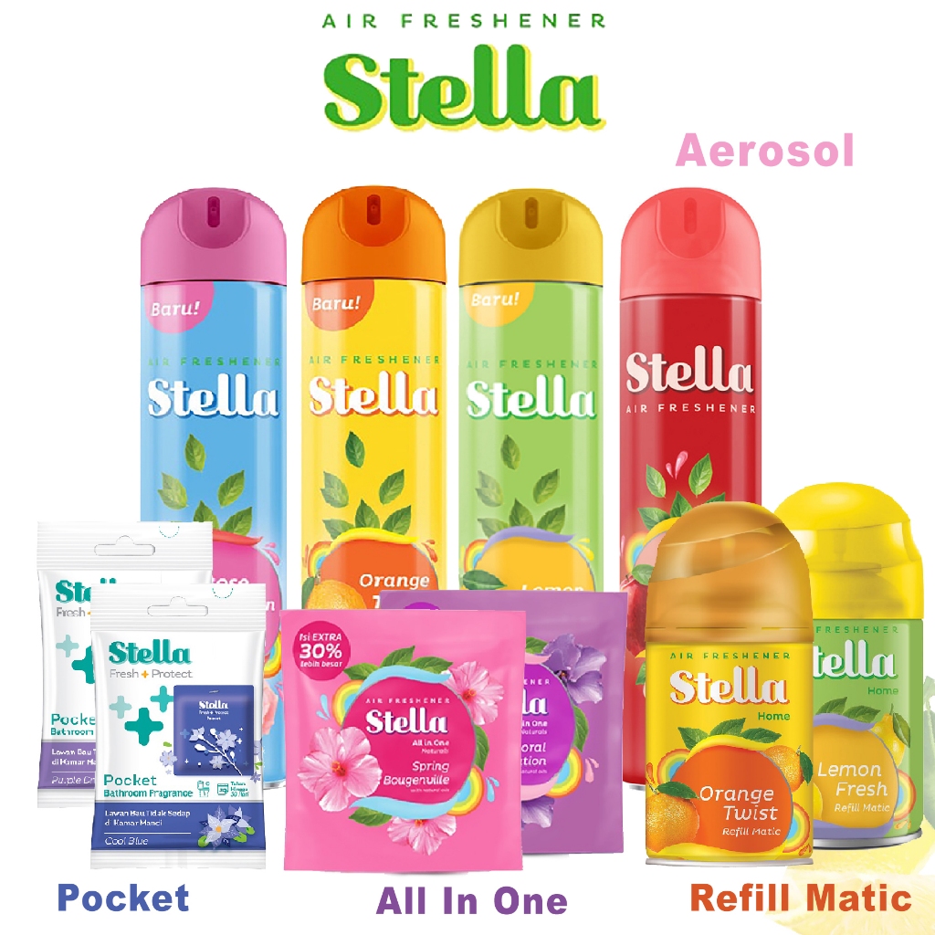 Stella Aerosol All In One Apple/Orange/Lemon/Rose Stella Matic Refill Pengharum Ruangan Pewangi Kama