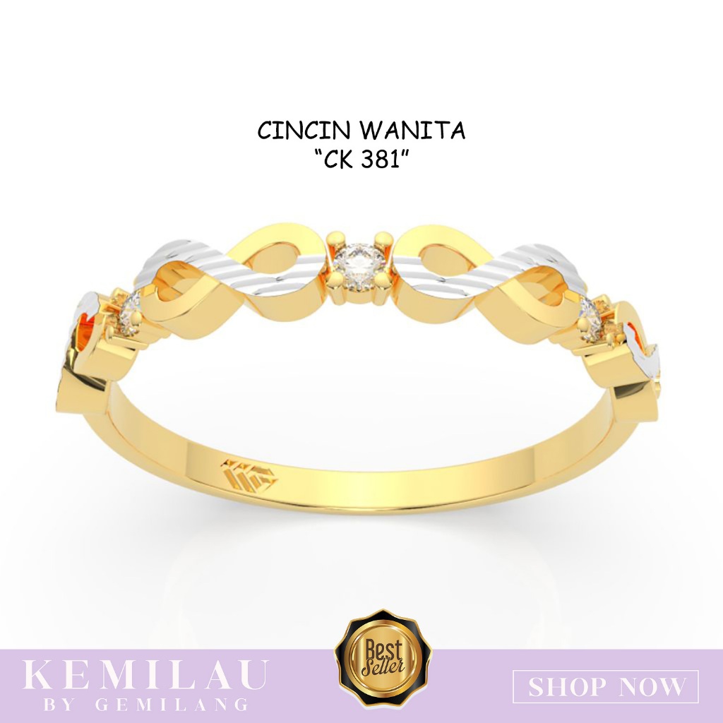 CINCIN WANITA EMAS ASLI KADAR 8K (375) | CINCIN FASHION MODEL INFINITI KACA MATA | KEMILAU GOLD (CK 