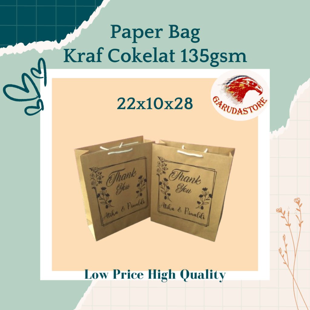 

Paperbag Kraf Cokelat + gambar size sedang/Tanggung P22 L10 T28