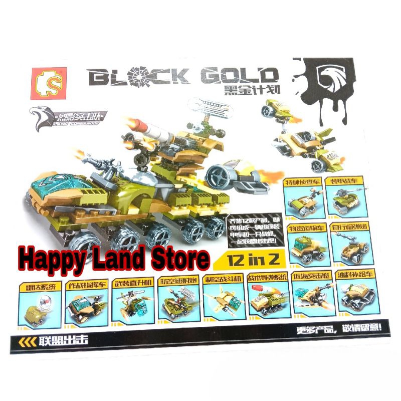 Mainan Block Gold 12 In 2 Kendaraan Tentara