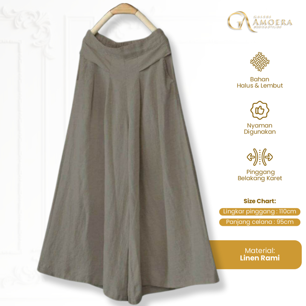 Celana Kulot Soka Pants Panjang Oversize Highwast Jumbo Polos Kekinian Bahan Linen Rami Premium Nyam
