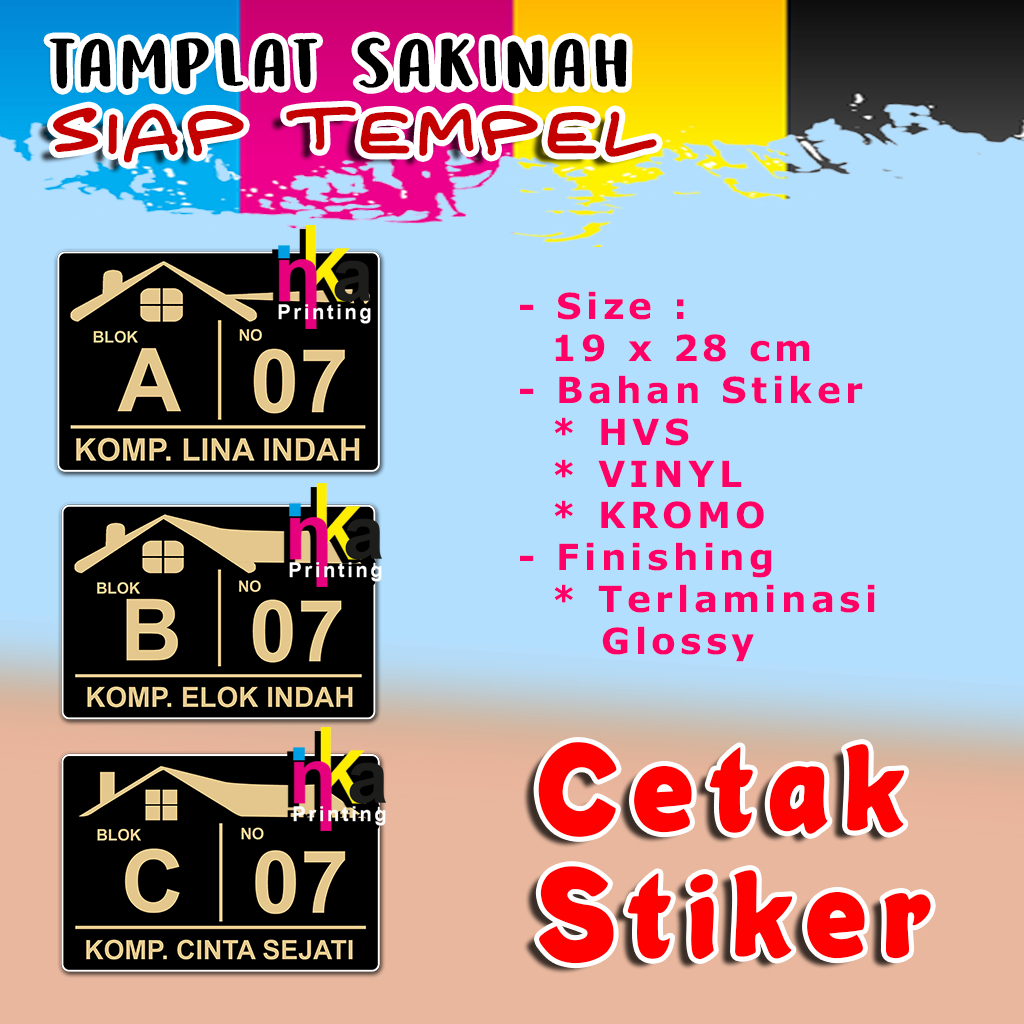 

Stiker Siap Tempel Alamat Rumah SAKINAH Size 19x28 cm Bahan VINIL-KROMO-HVS