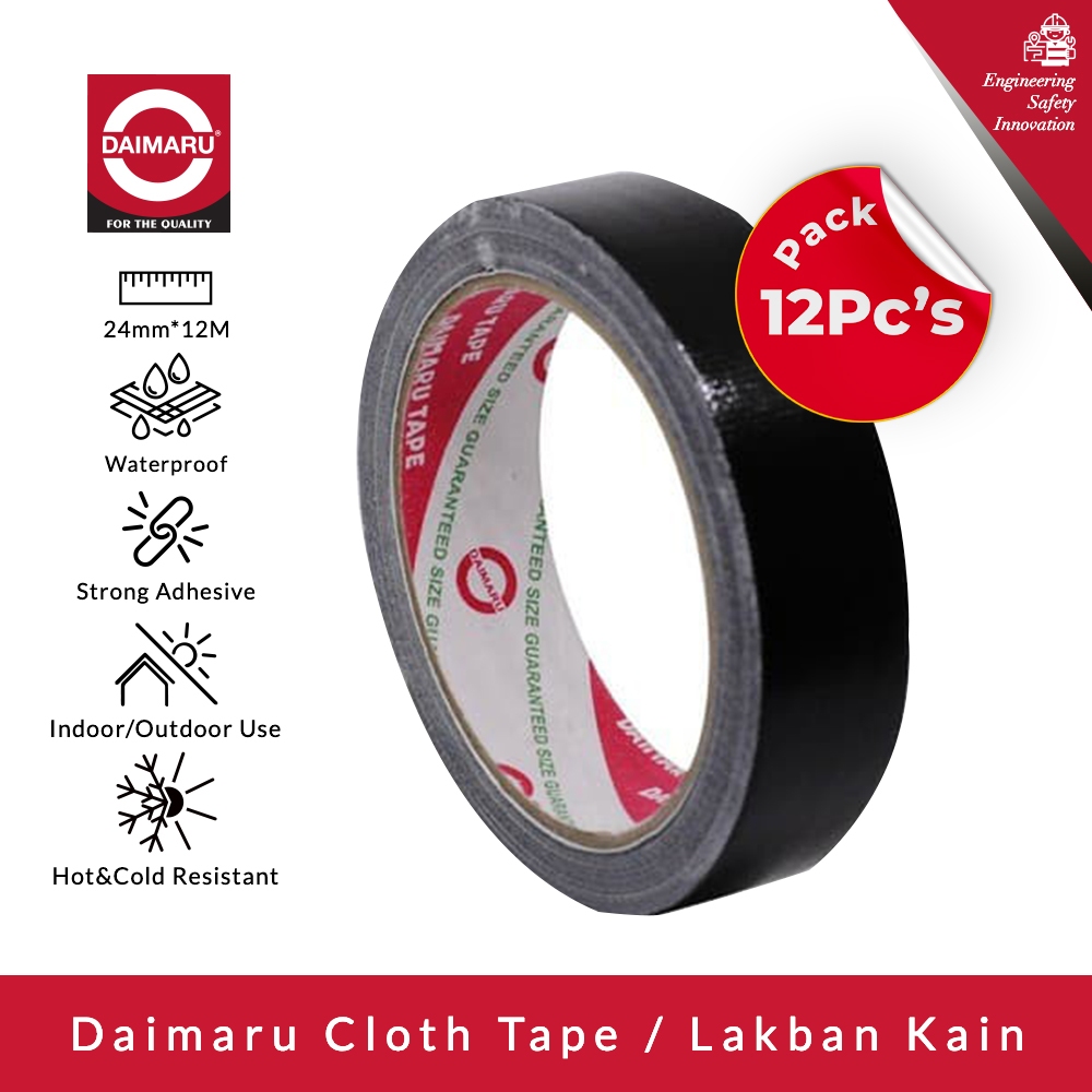 

Daimaru Cloth Tape Lakban Kain Hitam 24 mm x 12 meter Paket 12Pcs