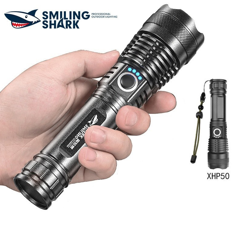 SENTER LED SMILING SHARK X71 P50 - CAHAYA TERANG - ZOOM - JARAK JAUH = TAHAN LAMA - ALUMINIUM ALLOY 